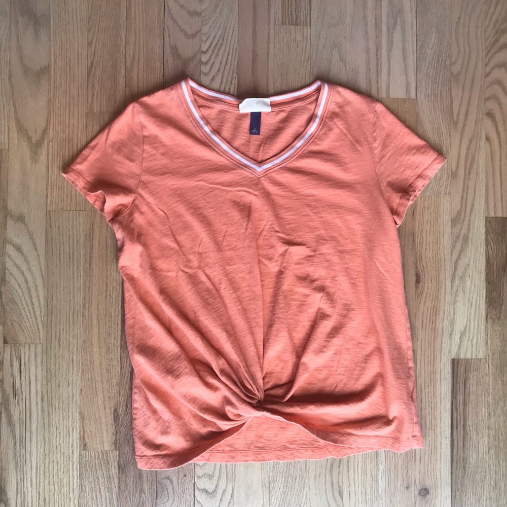 Orange V neck tee, short sleeve